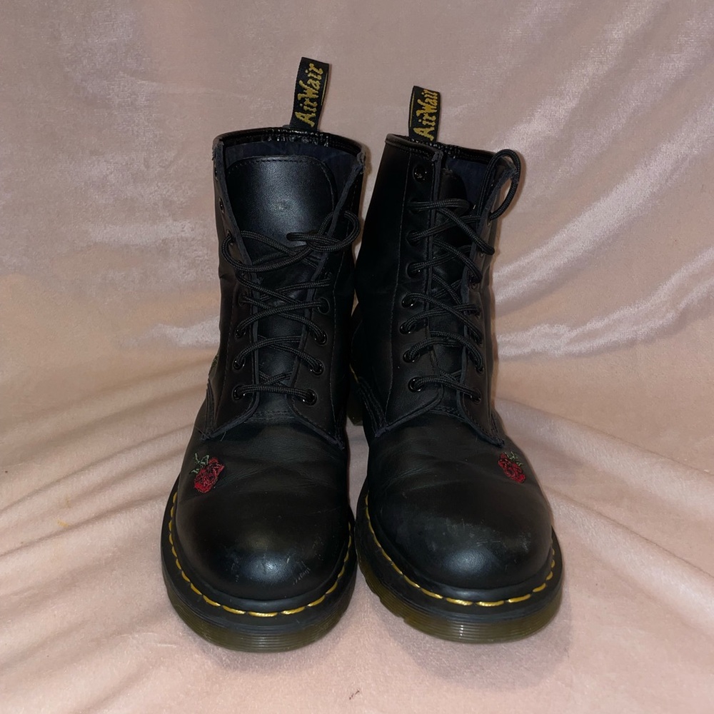 Dr. Martens Black Leather Rose Embroidered 8 Hole… - image 1